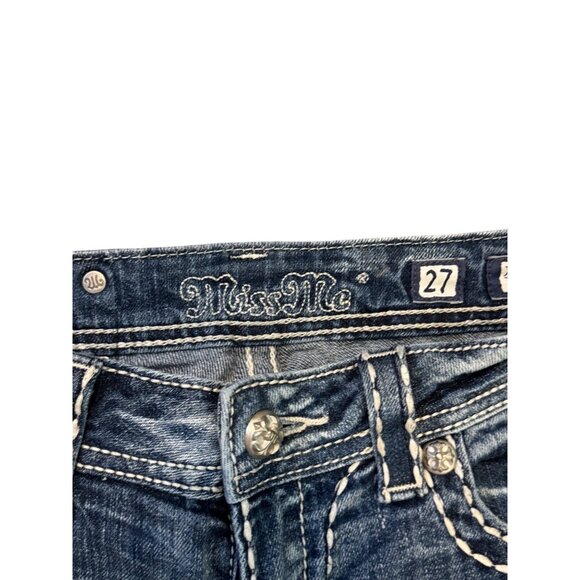 Miss Me Womens Bootcut Jeans Size 27 Rhinestone Back Pocket Design Blue Denim - Picture 4 of 5